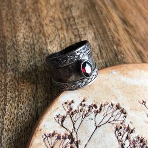 VINTAGE Sterling Silver Nordic Braided Garnet Ring